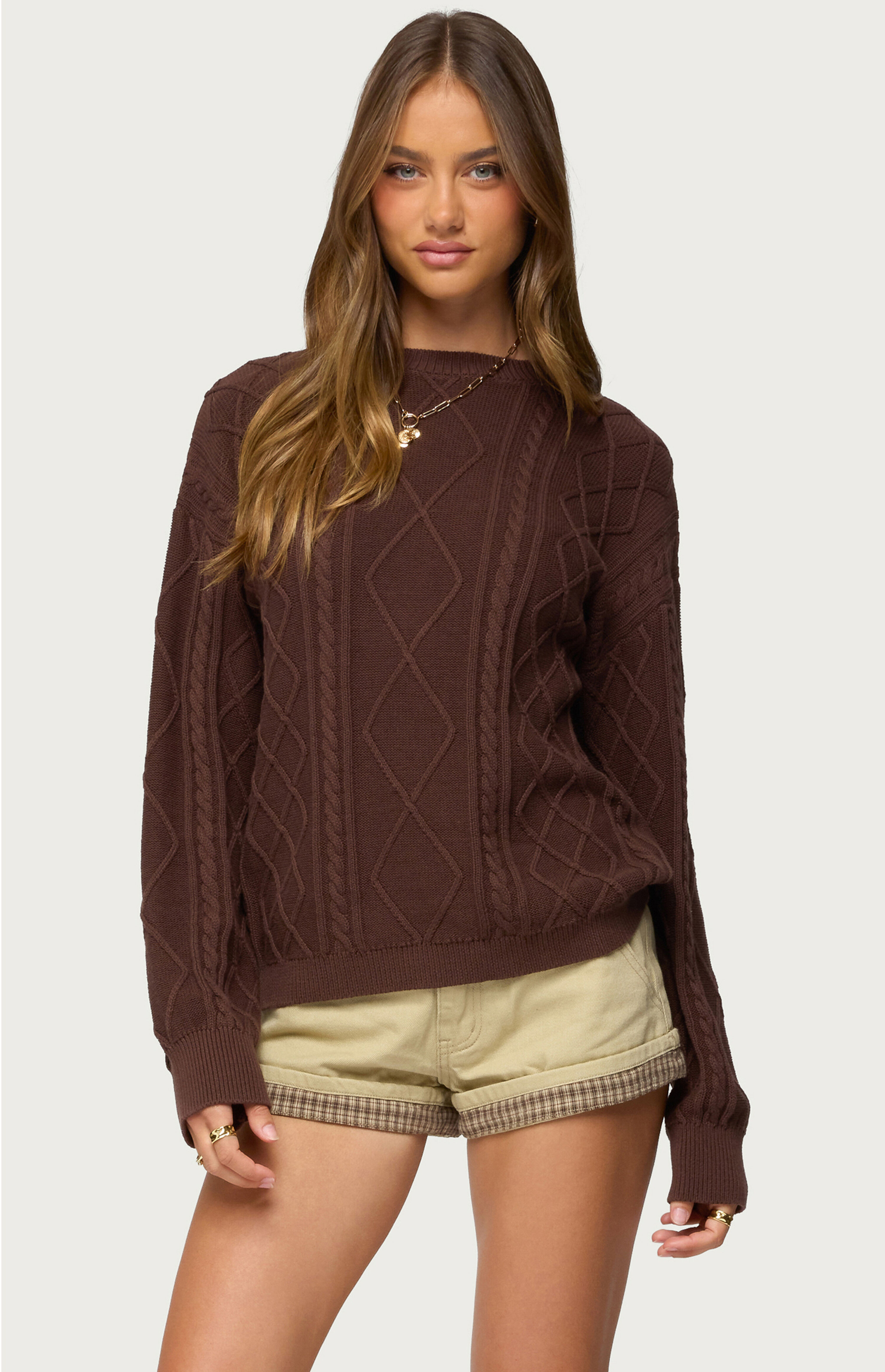 Edikted Jessy Cable Knit Oversized Sweater | PacSun | PacSun