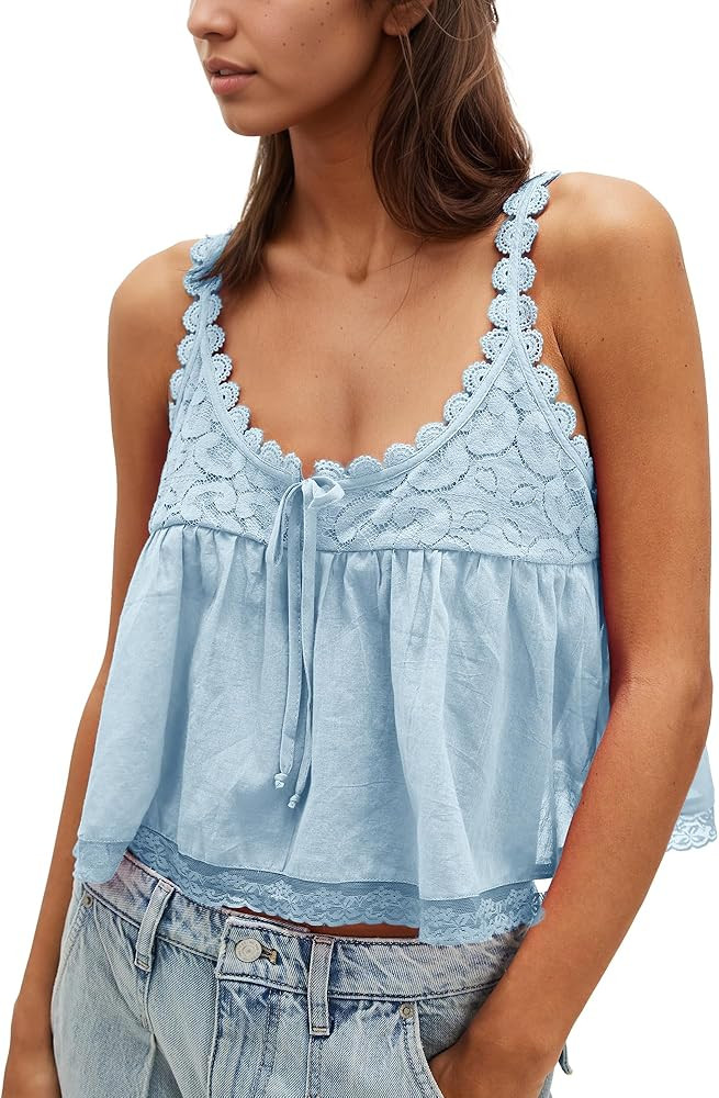 Gacaky Womens Summer Boho Lace Tank Top Casual Beach Vacation Y2k Tops Fashion Crop Tops Clothes ... | Amazon (US)