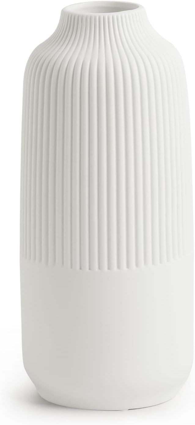 TCIUXYQ White Ceramic Vase Decorative Minimalist Modern Ribbed Vases 10" Tall for Pampas Grass, H... | Amazon (US)