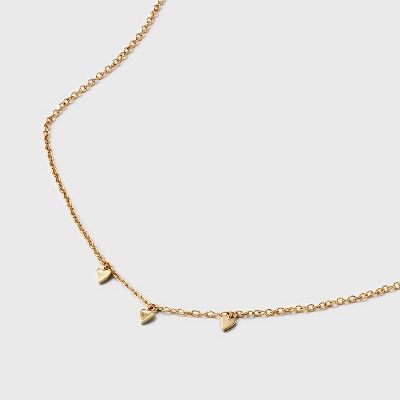 14k Gold Plated Brass Polished 3 Heart Dangle Necklace - A New Day™ Gold | Target