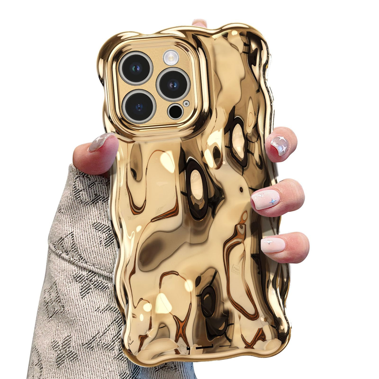 UEEBAI Ripple Case for iPhone 15 Pro Max, Cute Silver Cover Wave Shape for iPhone Case Pretty Aes... | Amazon (US)
