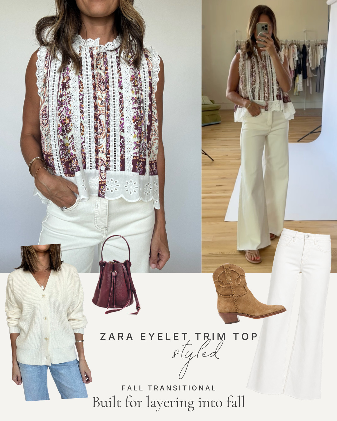 Zara Eyelet Trim Top styled for Fall 

 #LTKgrwm #LTKootd #LTKmomlife