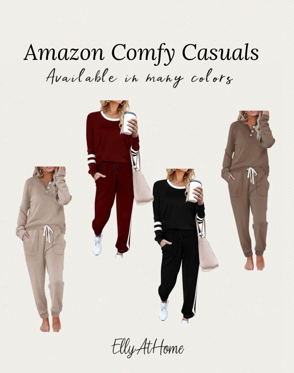Amazon comfy casuals! Available in many colors, stay at home, errands, loungewear, travel. Amazon fashion, free shipping.