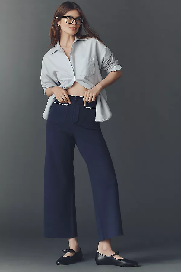 The Colette Crop Whipstich Sweater Pants by Maeve | Anthropologie (US)