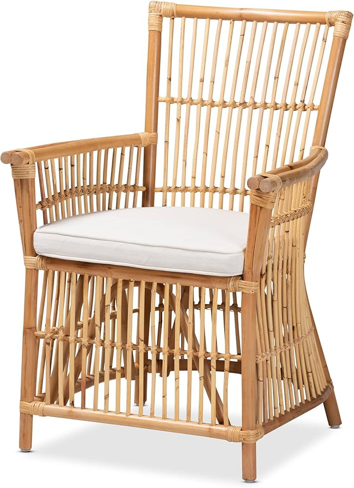 Baxton Studio Rose Natural Rattan Armchair, Light Honey | Amazon (US)