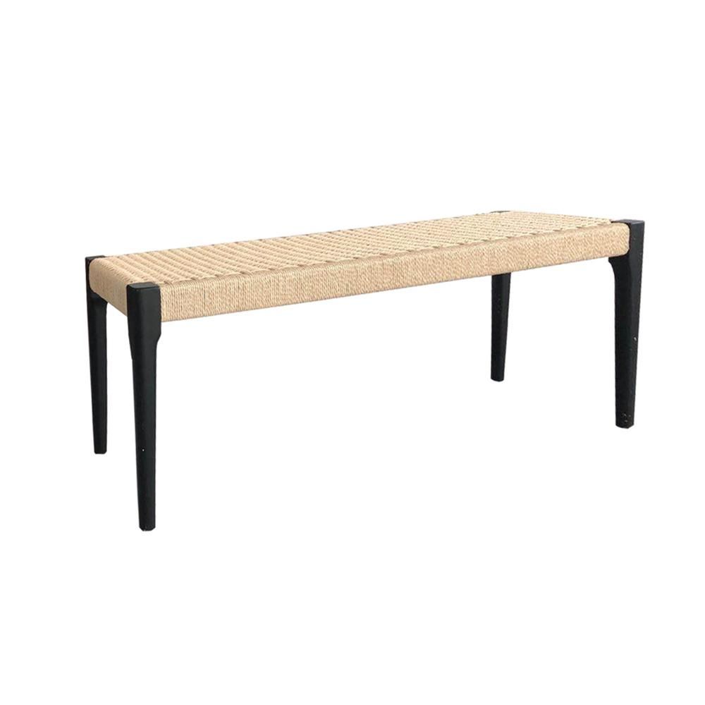 Boyel Living Backless 46 in. WALNUT Natural Rubber wood with Paper Ropes Woven long Bench, Brown | The Home Depot