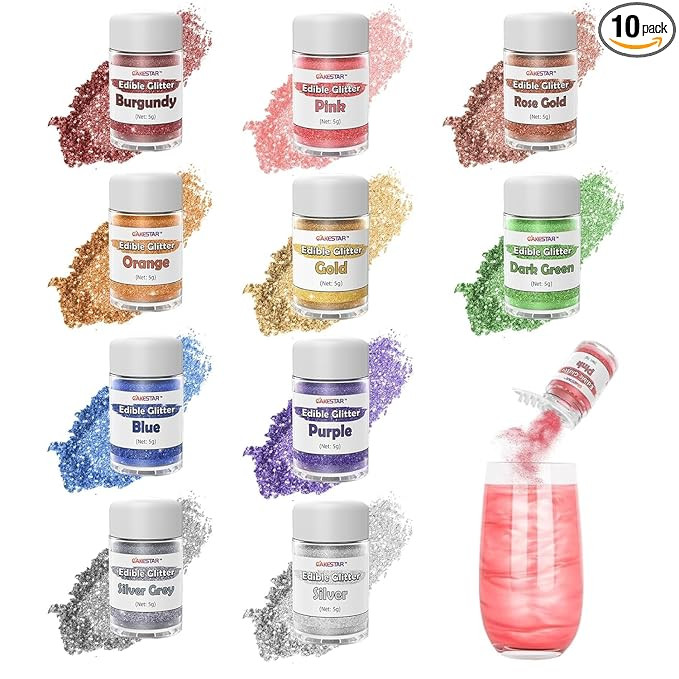Edible Glitter for Cocktails, 10 Colors Easter Decorations Luster Dust Edible, Food Grade Shimmer... | Amazon (US)