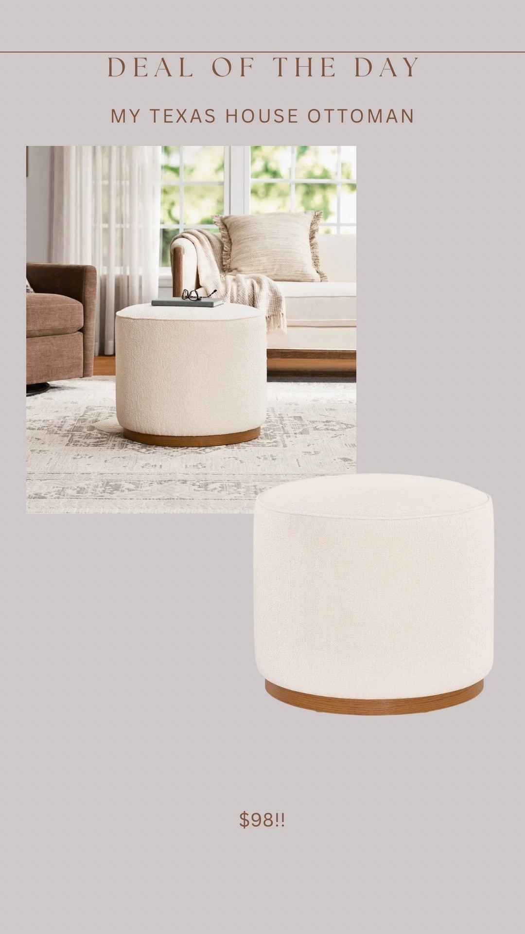 Brand new my Texas house ottoman!!! Love the wood base of this ottoman 😍🤩

#LTKSaleAlert #LTKHome #LTKFindsUnder100
