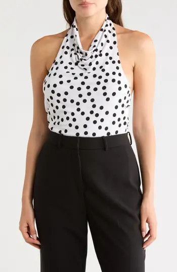 Renee C Polka Dot Knit Halter Top in White/Black at Nordstrom Rack, Size Small | Nordstrom Rack