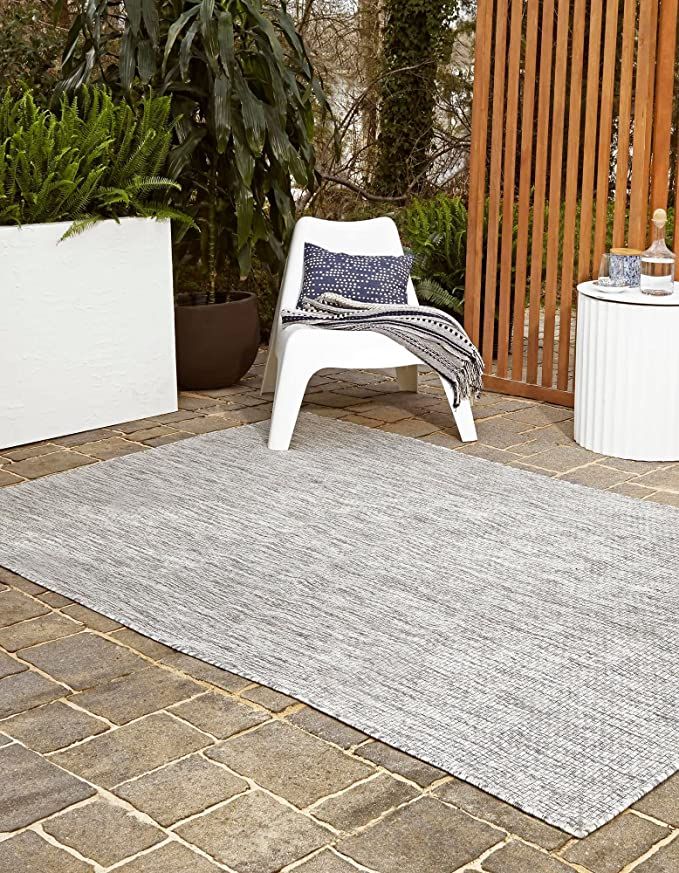 Unique Loom Outdoor Solid Collection Casual Transitional Solid Heathered Indoor/Outdoor Flatweave... | Amazon (US)