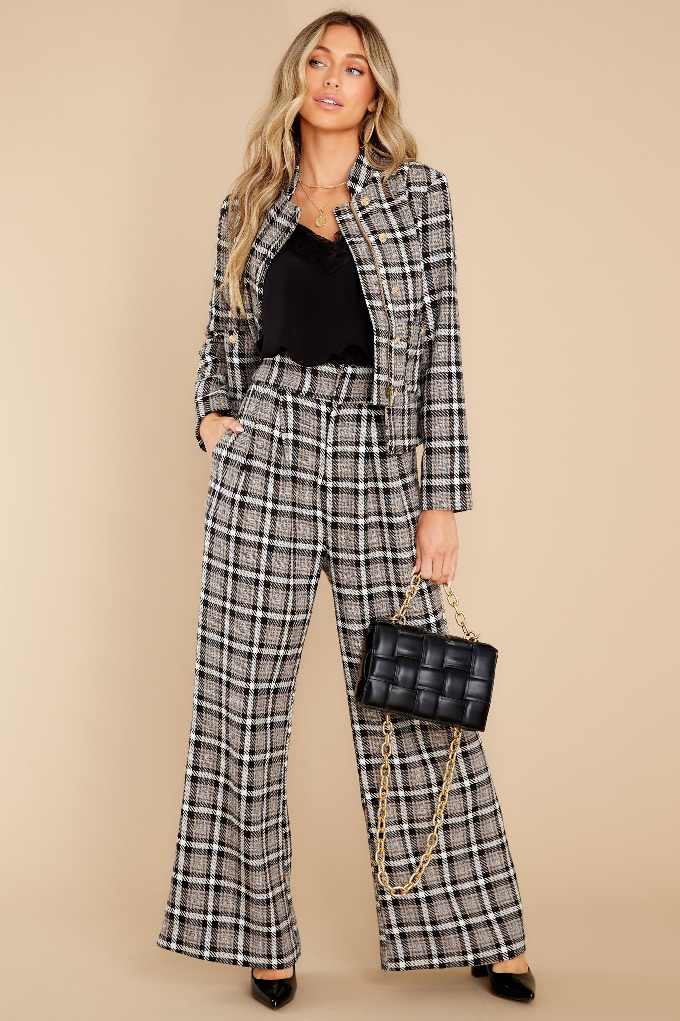 Didn't Stutter Black Plaid Jacket | Red Dress 