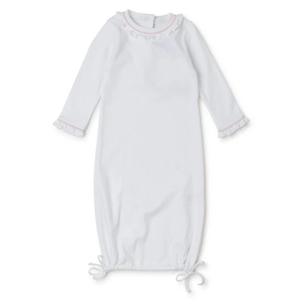 Georgia Pima Cotton Daygown for Girls - White with Light Pink Piping | Lila and Hayes