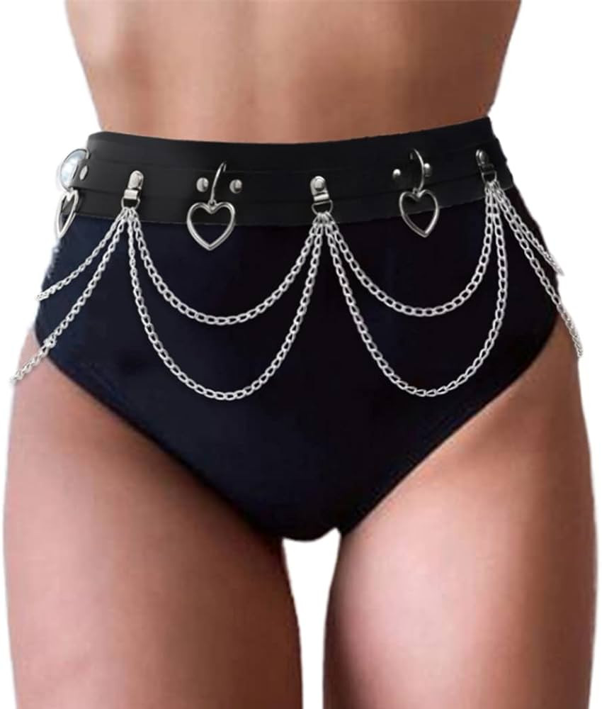 Bodiy Punk Waist Chain Belts Leather Gothic Layered Heart Love Rave Belly Body Chains Jewelry for... | Amazon (US)