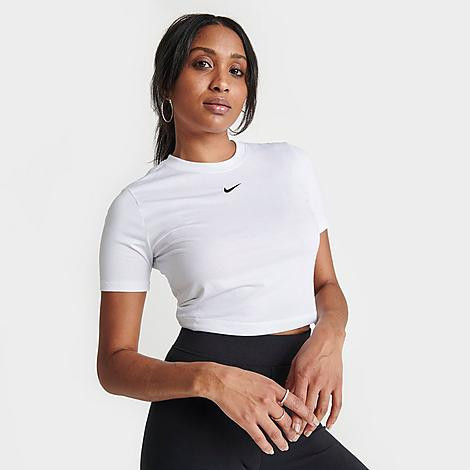 Nike Women's Sportswear Essential Slim-Fit Crop T-Shirt in White/White Size XS Polyester/Spandex | Finish Line (US)