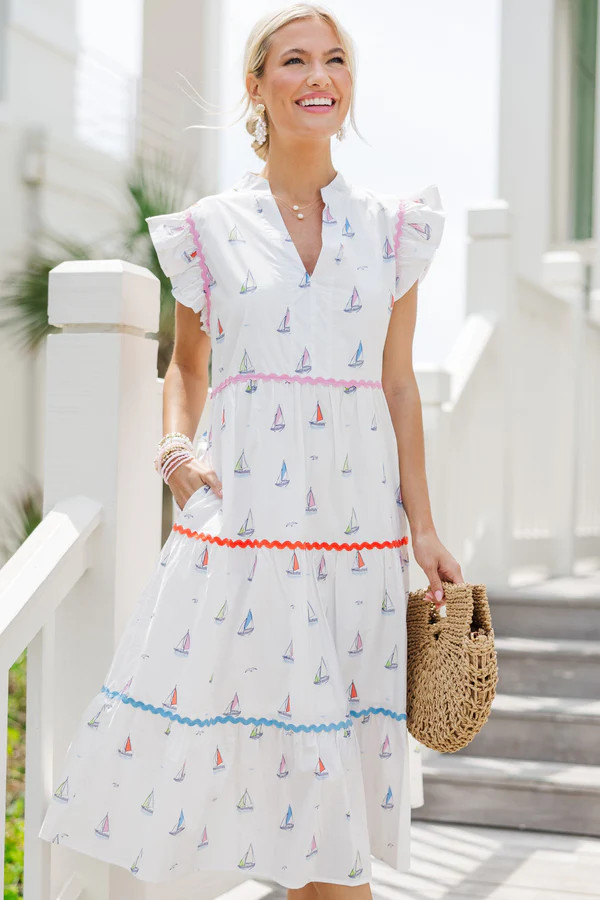 Created Beauty White Sailboat Midi Dress | The Mint Julep Boutique