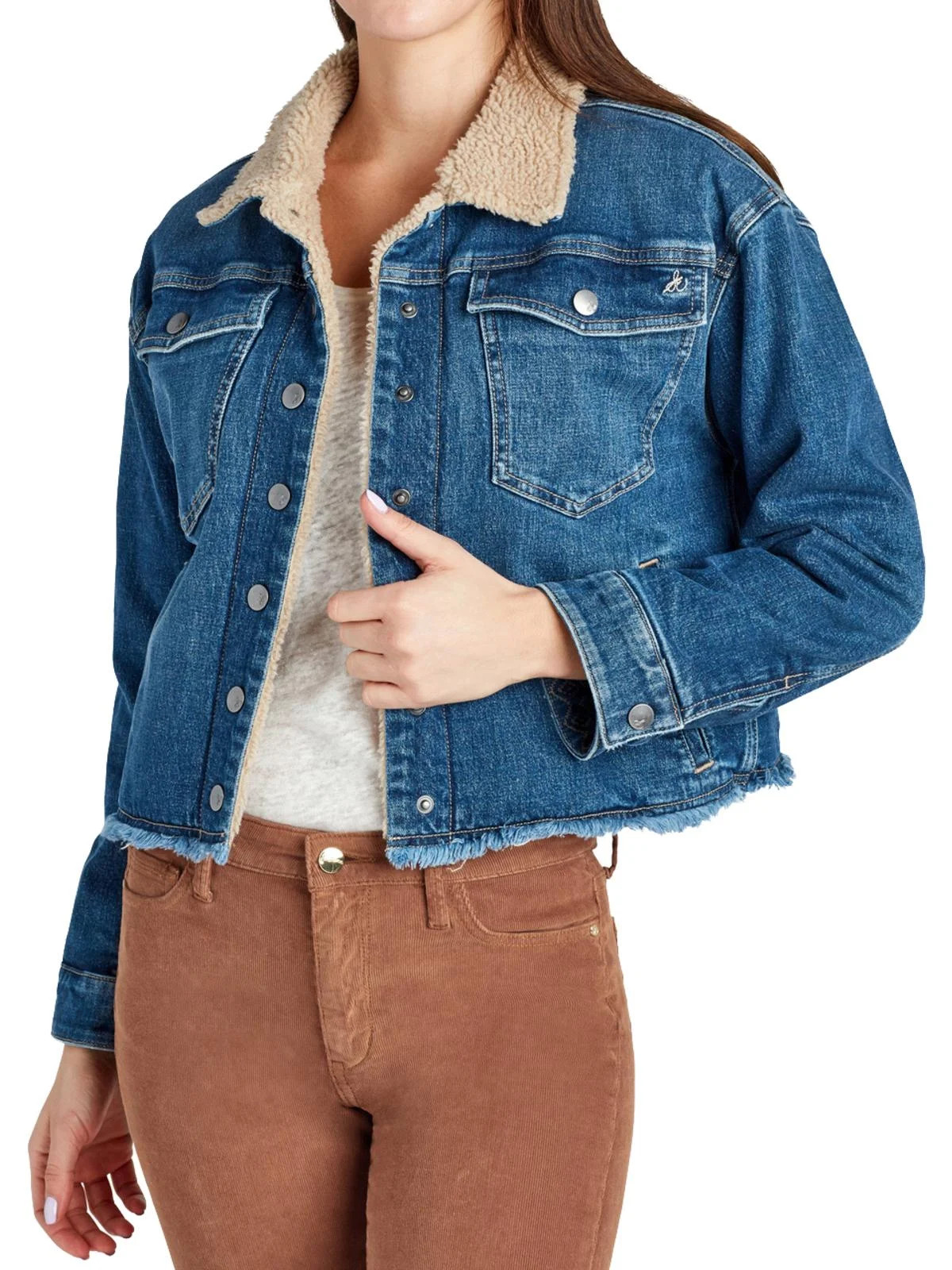 Sam Edelman Womens The Bella Faux Fur Distressed Denim Jacket | Walmart (US)