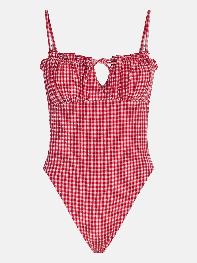 Kacey Lee Women's and Women's Plus Tie Neck Scoop Back One Piece Swimsuit, Sizes XS-3X | Walmart (US)