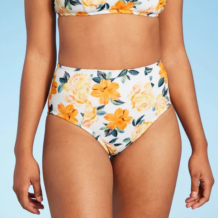 Women's High Waist High Leg Extra Cheeky Bikini Bottom - Shade & Shore™ Yellow Floral | Target