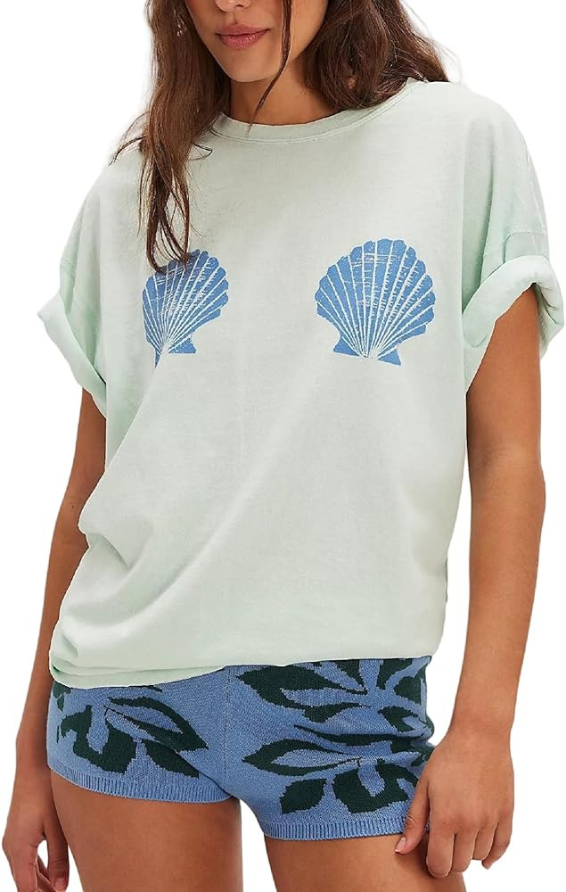 Luckinbaby Women Oversized Fruit Graphic Tee Y2k Short Sleeve Preppy Shirt Cute Summer Top Aesthe... | Amazon (US)