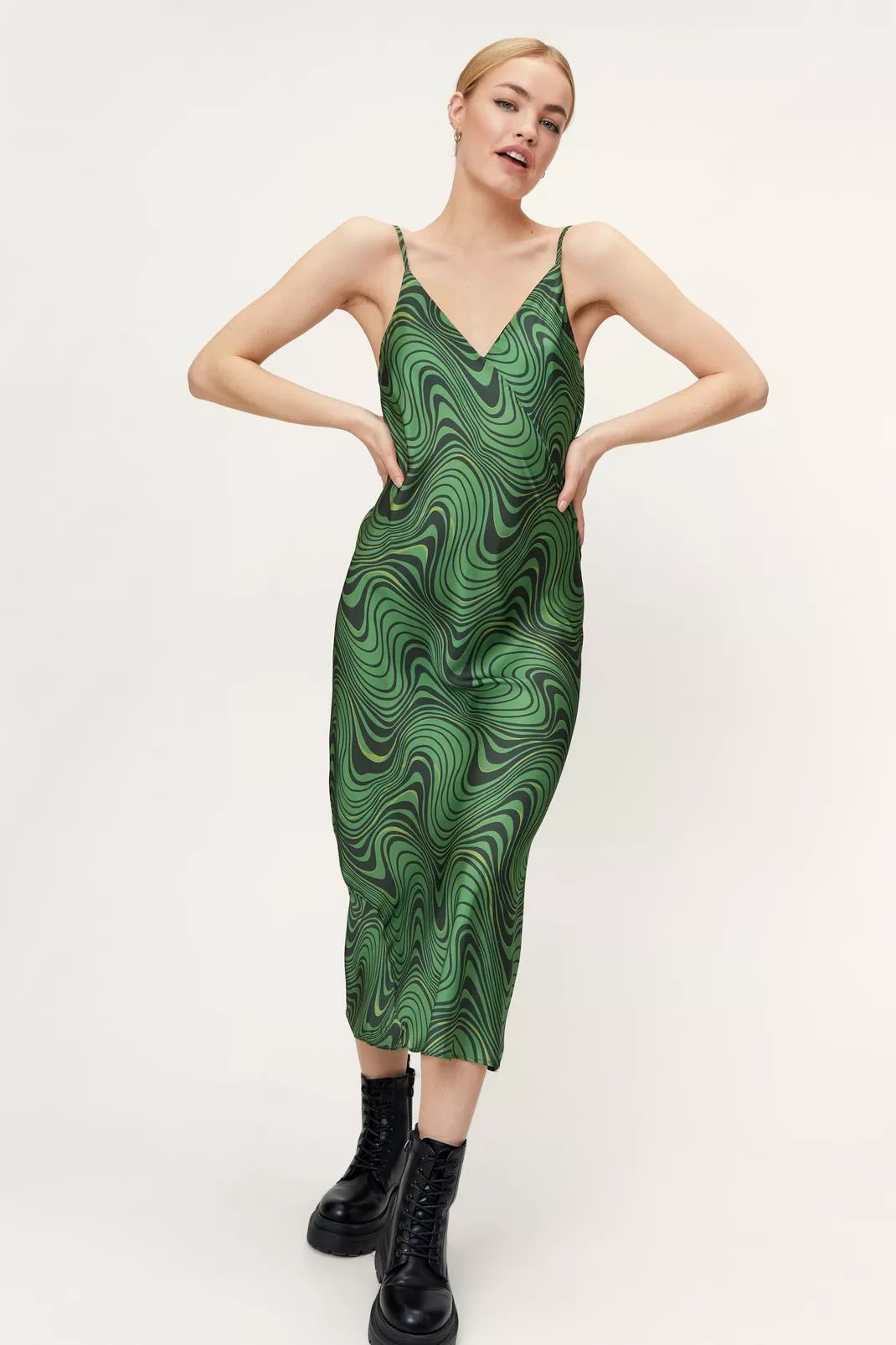 Marble Swirl Print Strappy Slip Midi Dress | Nasty Gal (US)