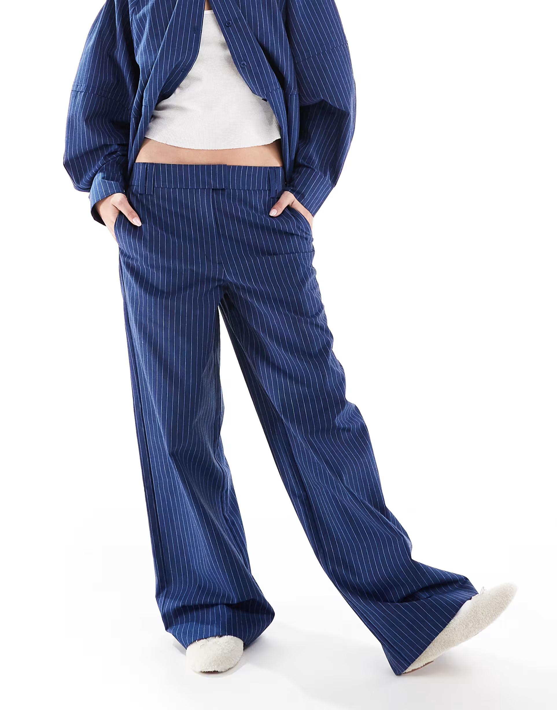 ASOS DESIGN low rise relaxed trouser in blue stripe co-ord | ASOS (Global)