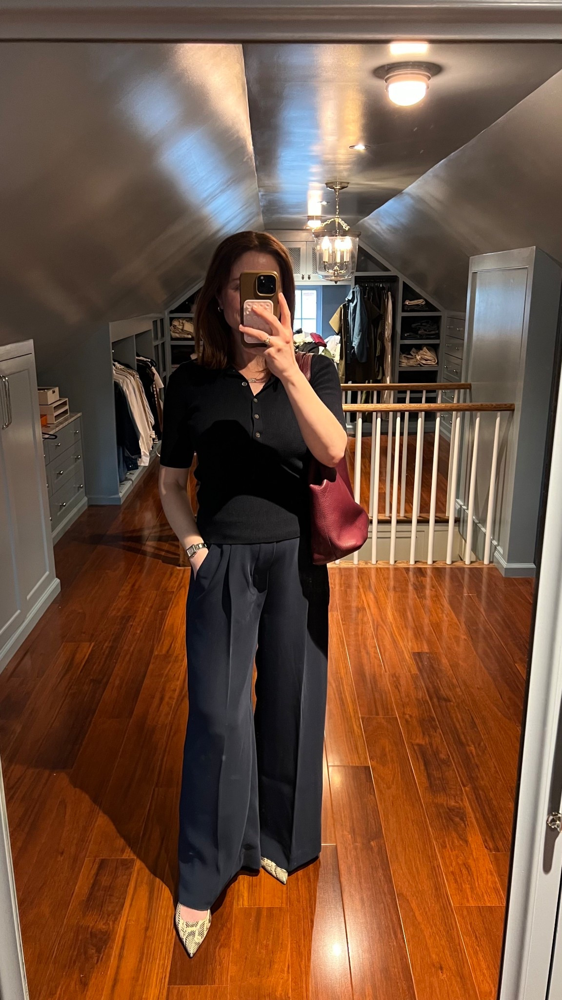 Neutral spring work outfit 

Tuckernuck navy pants
Banana republic knit polo top (old)
Aeyde slingback heels 

#LTKSeasonal #LTKWorkwear