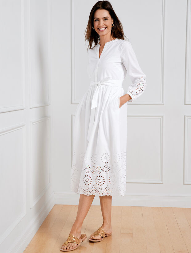 Placed Eyelet Fit & Flare Shirtdress | Talbots
