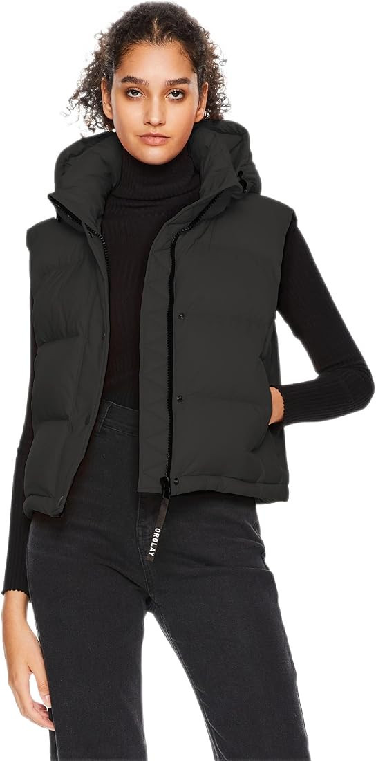 Orolay Women's Cropped Puffer Vest - Hooded Sleeveless Down Jacket Stand Collar Gilet with Pocket... | Amazon (US)
