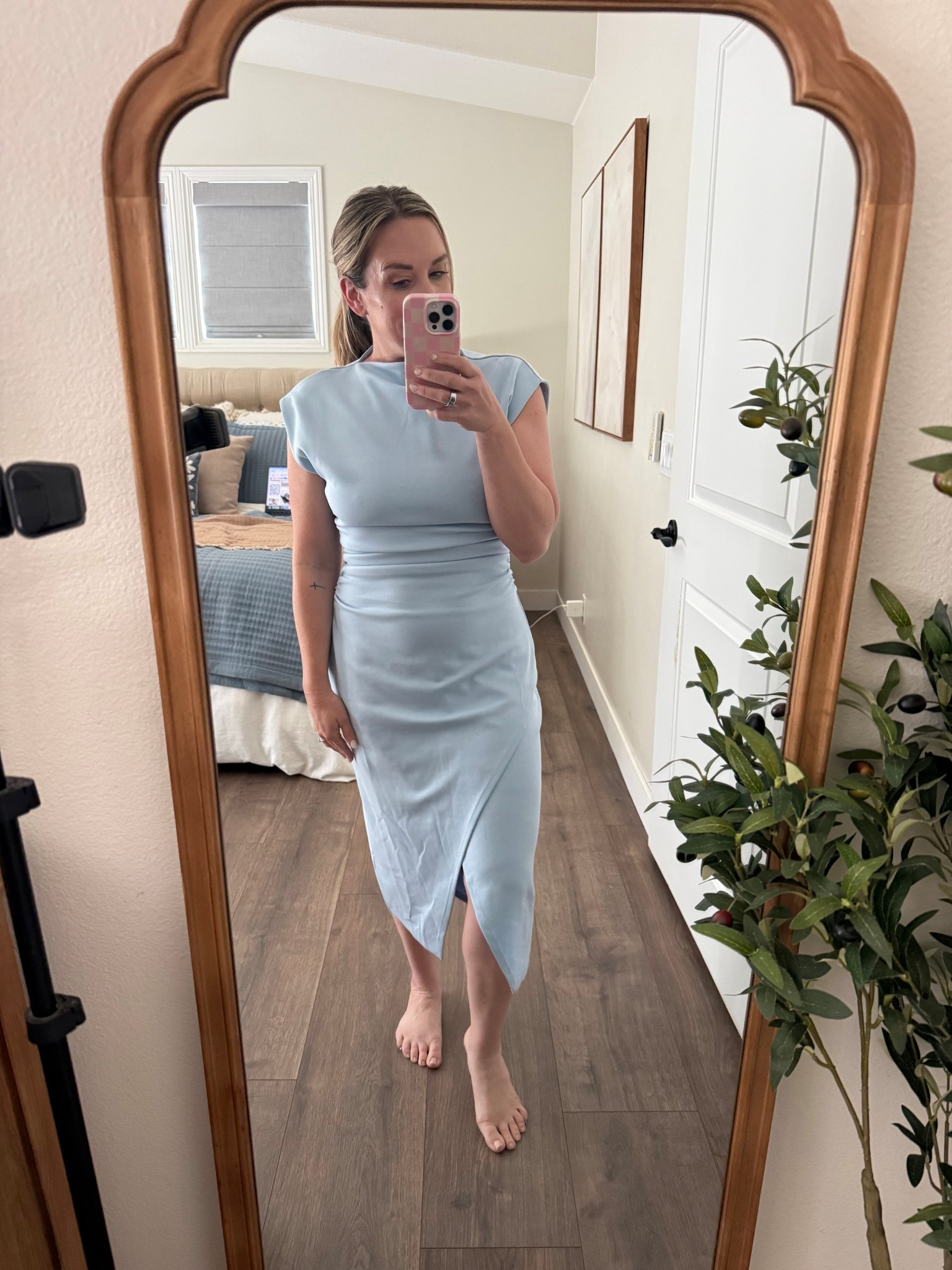 If you need a modest dress for work, a baby shower, graduation, etc - this is a great option under $100. It has stretch and structure and runs tts. Wearing size smalll

#LTKSeasonal #LTKMothersDay #LTKWorkwear
