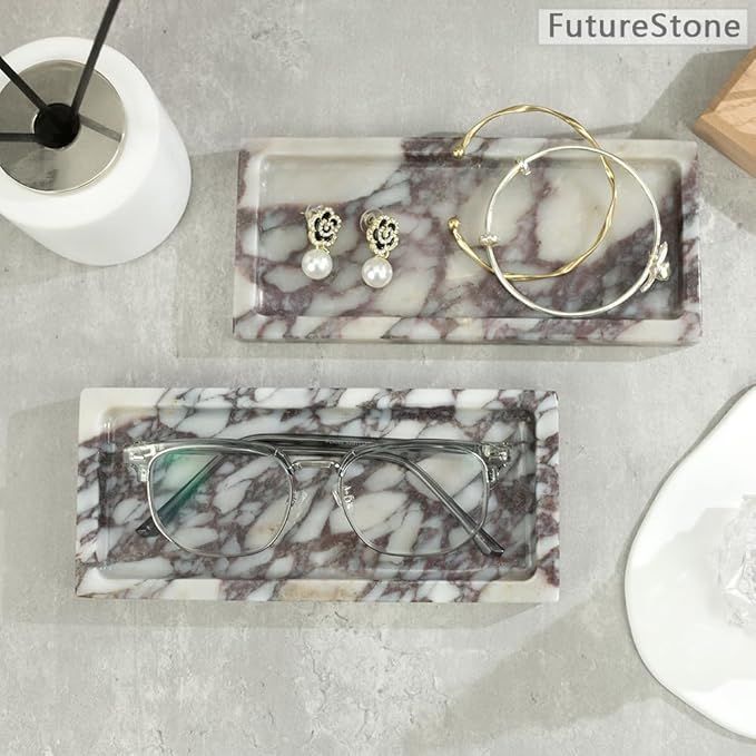 100% Natural Luxury Calaccata Viola Marble Small Hand Towel Tray Holder Organizer, Makeup Bathroo... | Amazon (US)