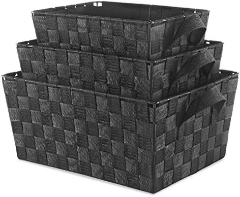 Whitmor Woven Strap Storage Baskets Set of 3 Black | Amazon (US)