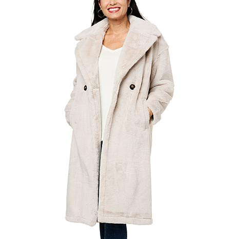 Badgley Mischka Ladies Double-Breasted Faux Fur Coat - 20518862 | HSN | HSN