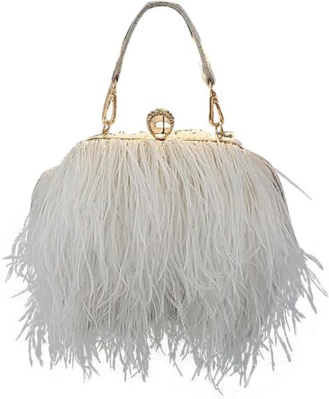 Zakia Women's Real Natural Ostrich Feather Tote Evening Dress Bag Shoulder Bag Party Money Bag Wa... | Amazon (US)