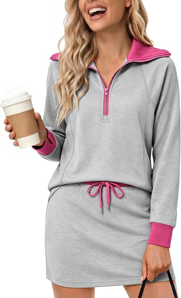 Casly Lamiit Half Zip Women 2 Piece Skorts Sets Athletic Sweatshirt Outfits | Amazon (US)