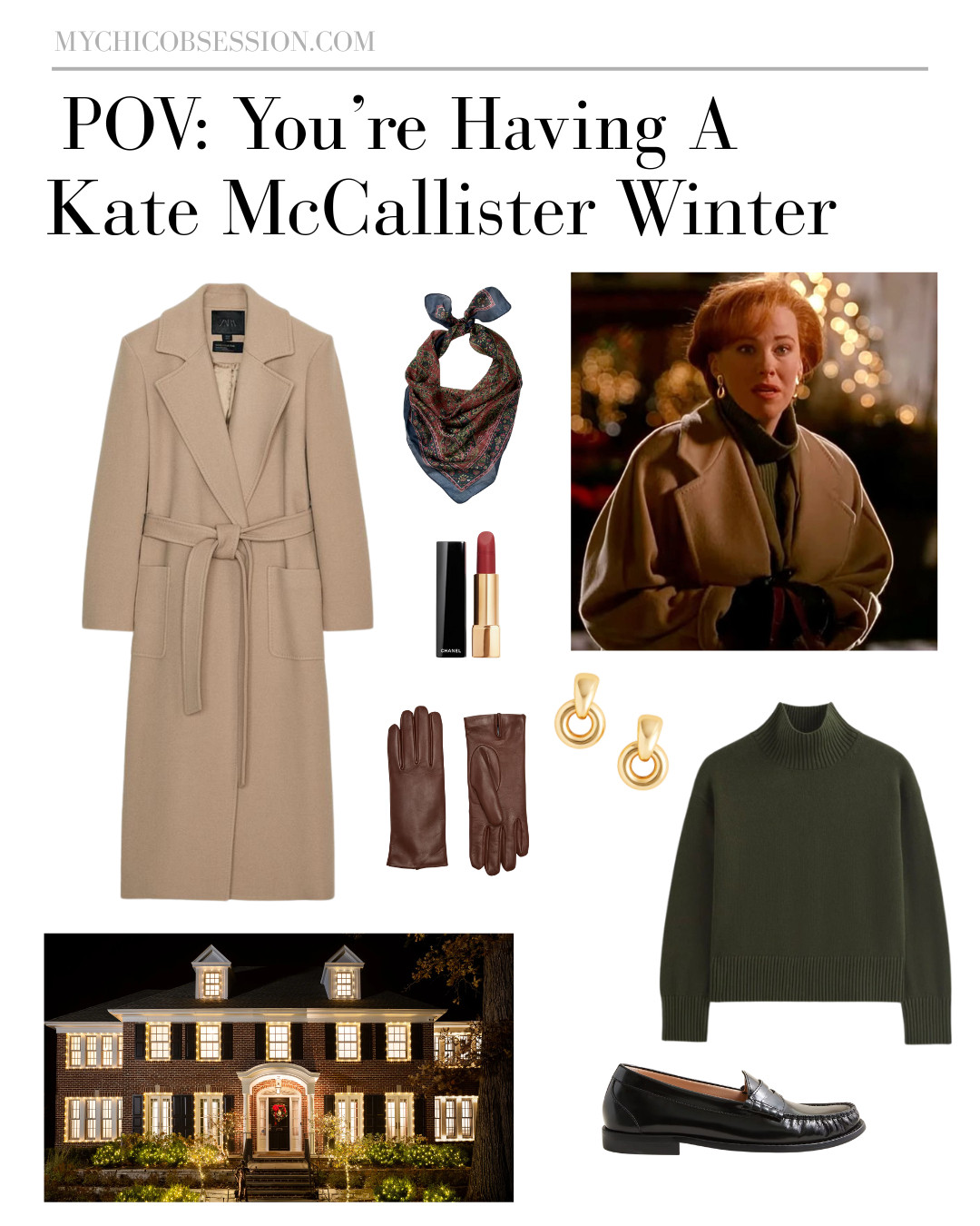 POV: You're having a Kate McCallister winter! Channel the iconic holiday movie figure from Home Alone with classic, elegant style with pieces like a camel wool coat, a silk scarf, cozy turtleneck, and chic accessories like leather gloves and chunky gold jewelry. 

 #LTKSeasonal