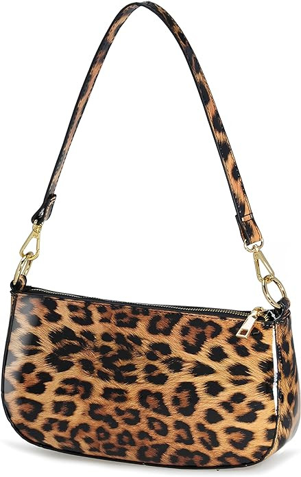HOXIS Leopard 90s Women Shoulder Bag Glossy Patent Leather Crossbody Bag Clutch Purse | Amazon (US)