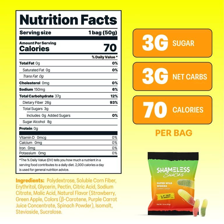 Shameless Snacks Gluten Free Keto Gummies - Healthy Low Calorie & Carb Dietary Fiber Gummies Low ... | Walmart (US)