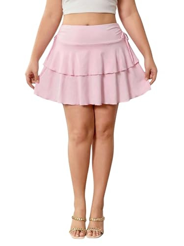 OYOANGLE Women's Plus Size High Waisted Bow Knot Side Layered Y2K A Line Ruffle Skorts Mini Skirt | Amazon (US)