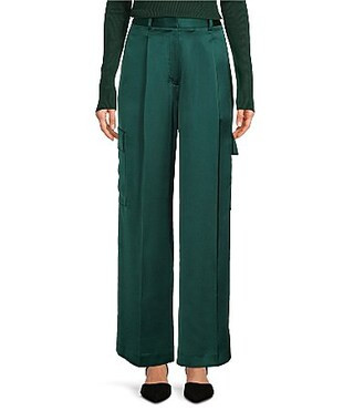 Alex Marie Sandra Stretch Satin High Rise Cargo Pleated Straight Full Length Pant - 12 | Dillard's
