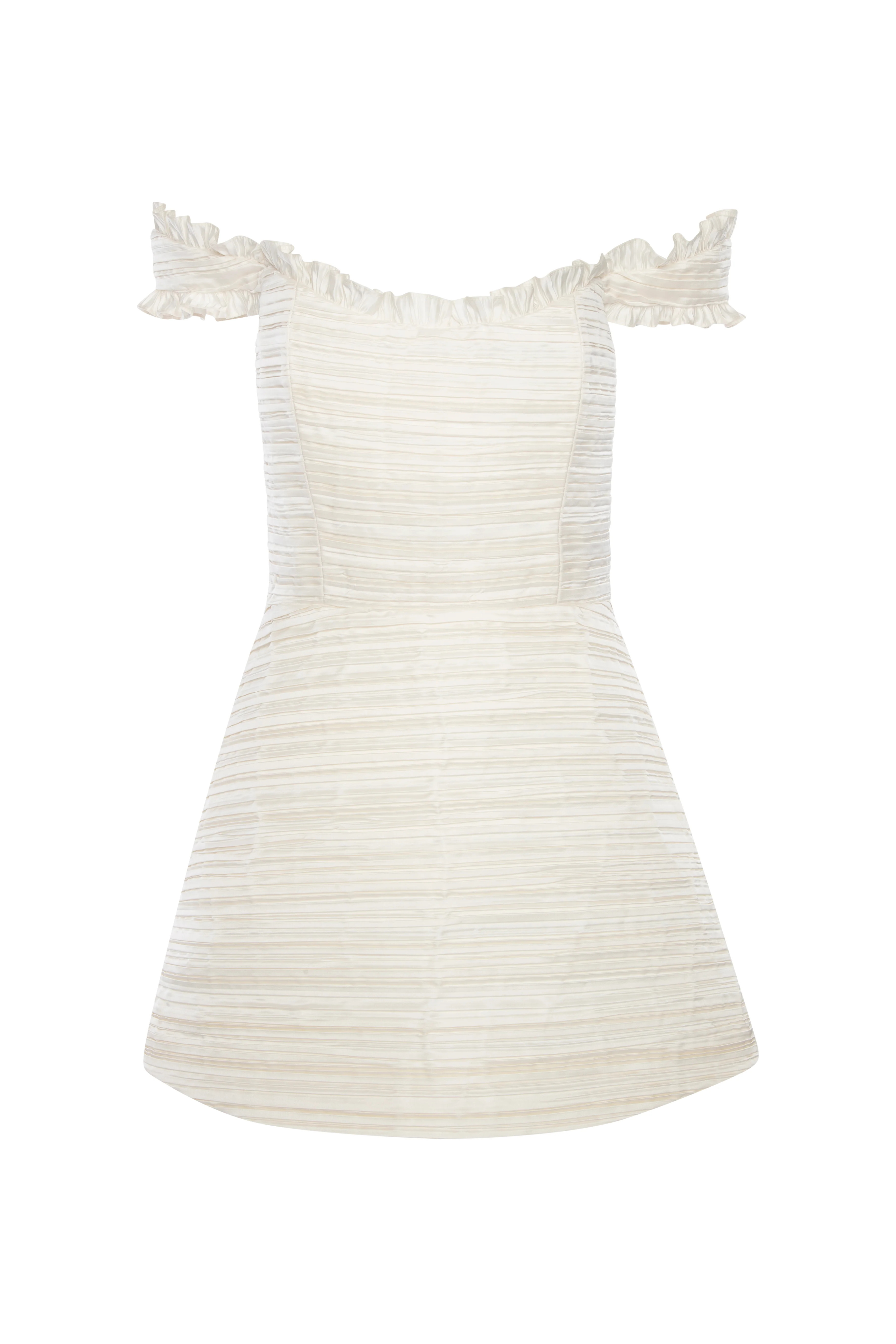 Scarlett Pleated Off-The-Shoulder Mini Dress in Duchess Satin | Markarian