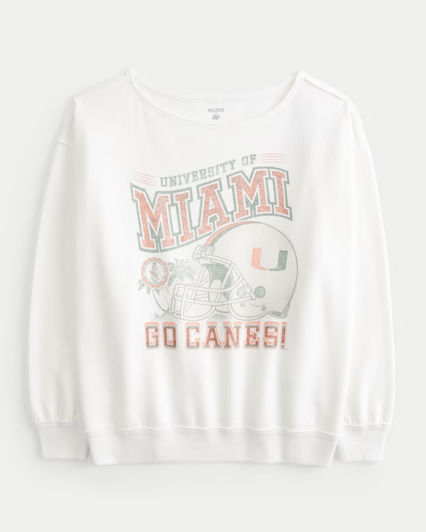 Women's Oversized University of Miami Off-the-Shoulder Sweatshirt | Women's Clearance | Hollister... | Hollister (US)