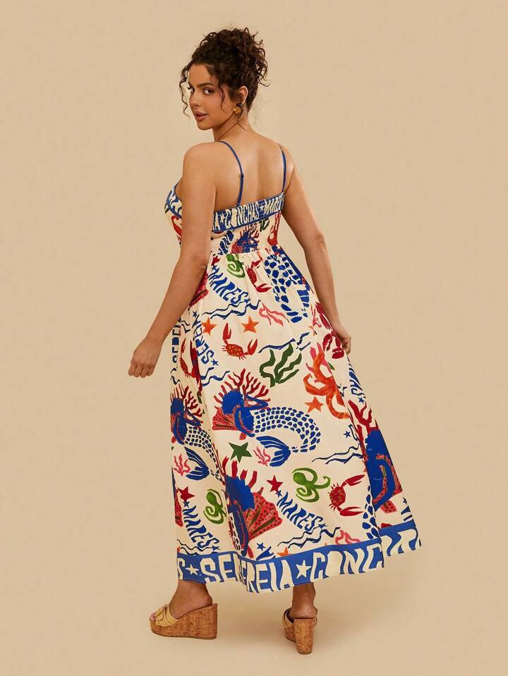 Travachic Plus Size Women's Sleeveless Long Dress, Casual Vacation Tropical Colorful Print, Summer | SHEIN