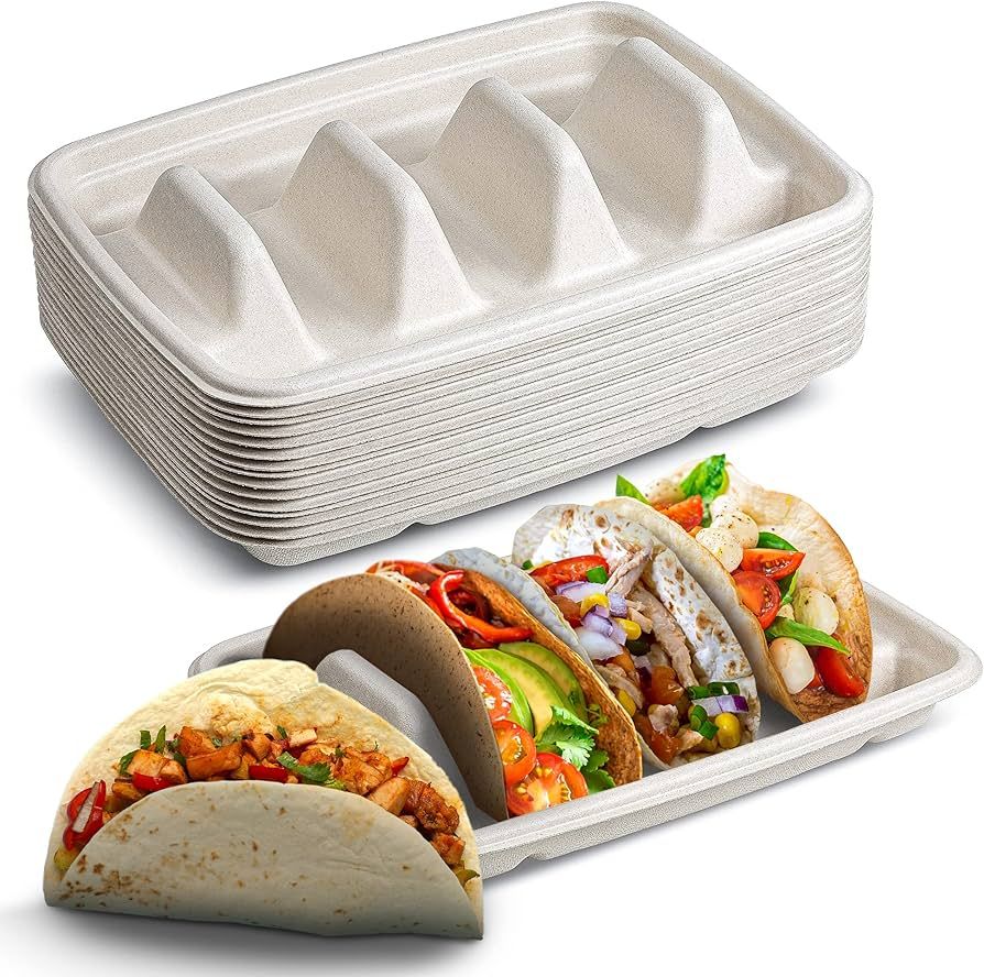 MT Products Disposable Taco Plates/Holder with 3 Compartments Made of Pulp Fiber Material Keeps Y... | Amazon (US)