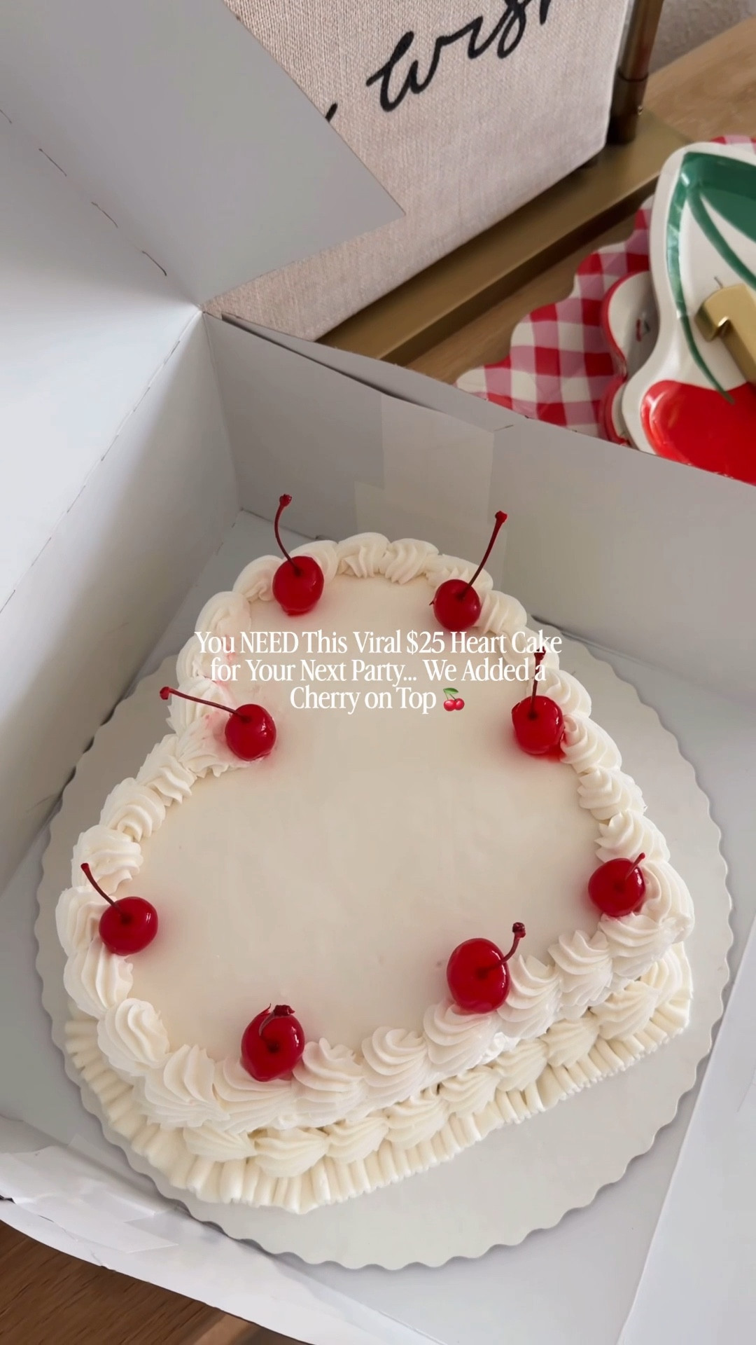 Teen birthday 🍒🍰 The cake is from Walmart bakery and it’s only $25! 🎂 You can go in and look through their cake book they have this heart design ready to order, and it’s so simple and so cute. It also tastes amazing! You can customize it in the bakery or add your own little touches to match your theme we added cherries on top 🍒
