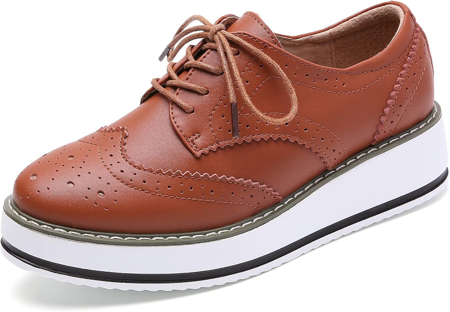 DADAWEN Women's Platform Lace-Up Wingtips Square Toe Oxfords Shoe | Amazon (US)