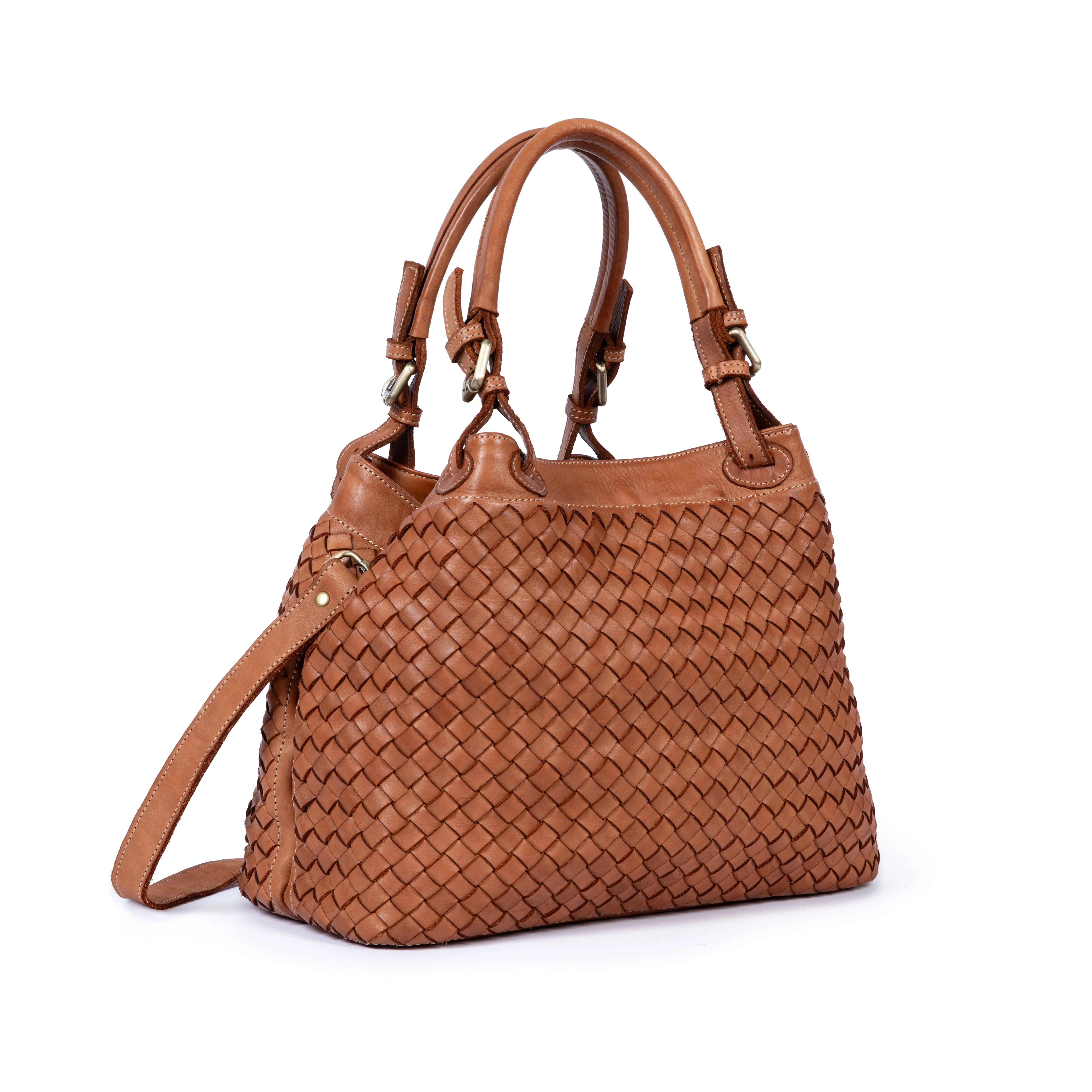 Salerno: Tan Woven Leather Handbag | Air & Grace