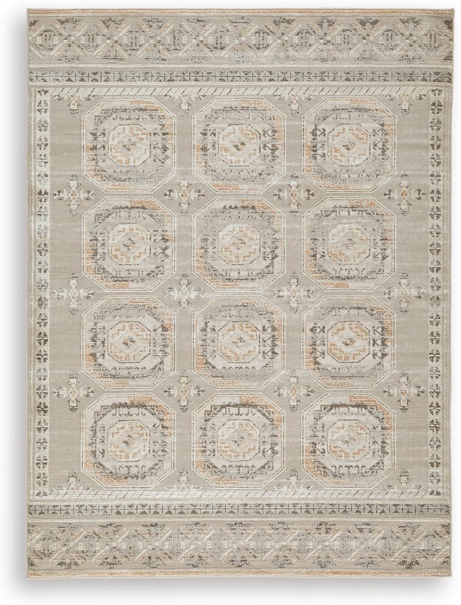 Signature Design by Ashley Bachby Classic Indoor Floral Rectangular 5 x 7 Area Rug, Brown & Beige | Amazon (US)