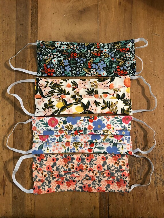 Double Layer Pleated Face Mask in Rifle Paper Company Prints | Etsy (US)