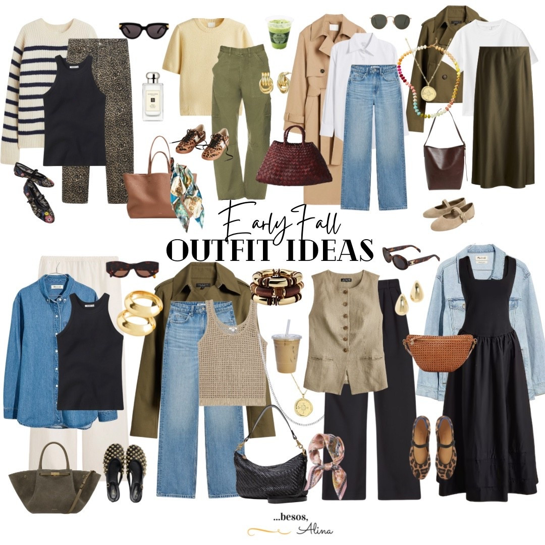 16 early fall transitional outfits for everyday life. Easy and interchangeable key pieces like a great pair of jeans, cropped cardigan, ballerina flats are incorporated along with trendy items like burgundy fall bags and satin scarves. This round up includes past purchased, most loved lady jacket from last year and some summer items for perfect fall outfits ideas for pick up and drop off, lunch dates work and weekend cool casual mom style on the go 

#LTKSeasonal #LTKOver40 #LTKFindsUnder100