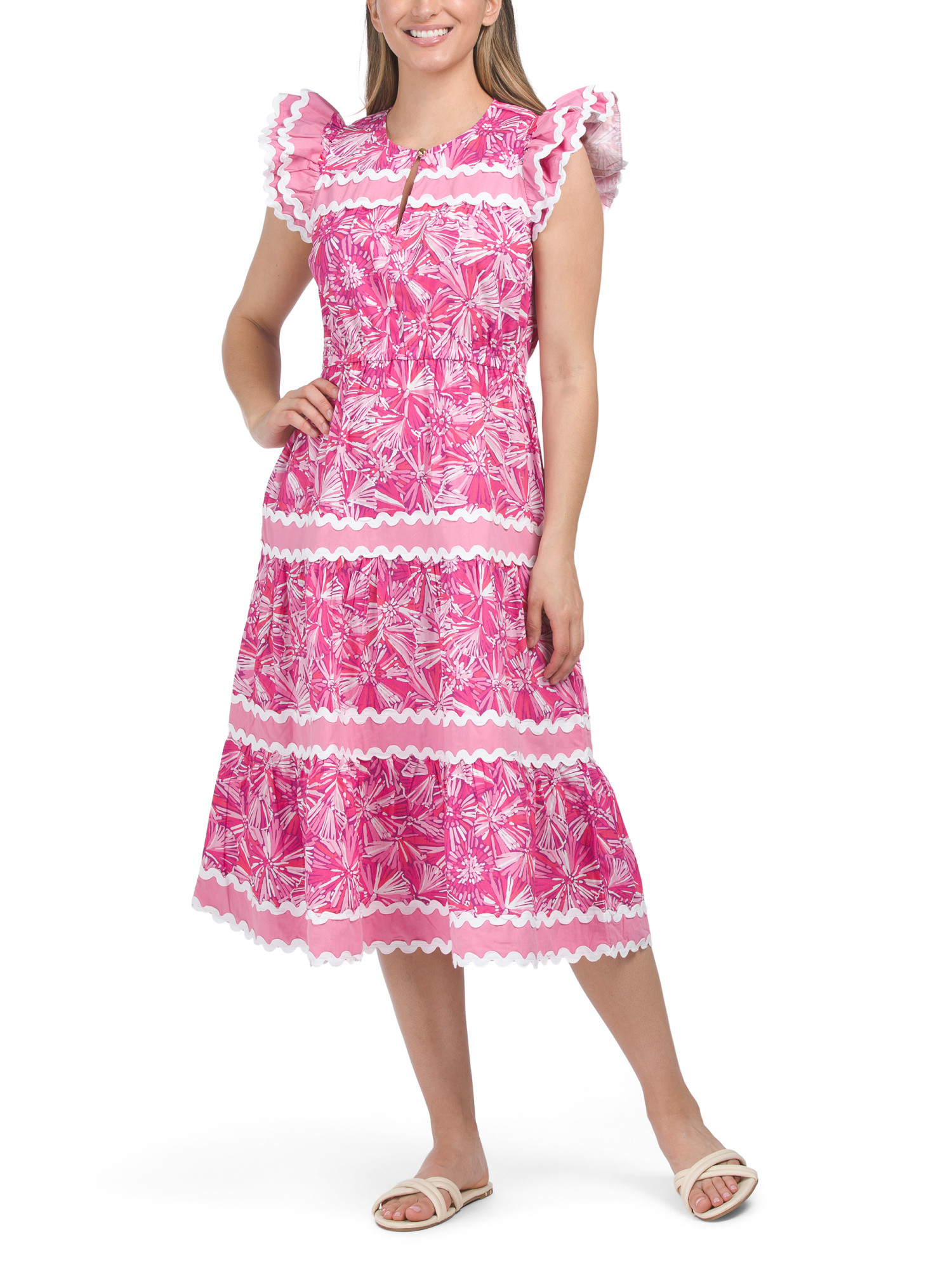 Flutter Sleeve Floral Midi Dress With Ric Rac Border | Casual Dresses  | Marshalls | Marshalls